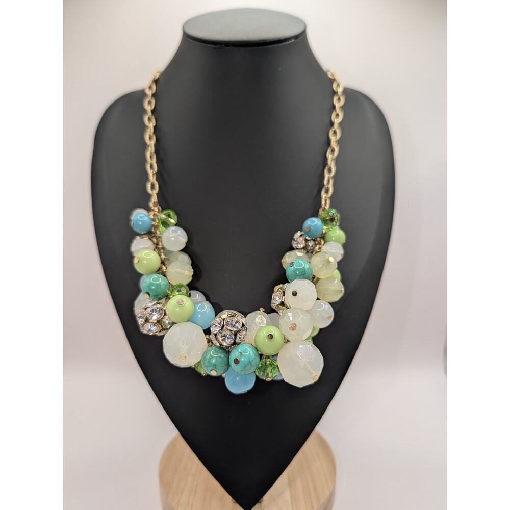 Statement Cluster Bead Necklace (Green / Turquoise / White)